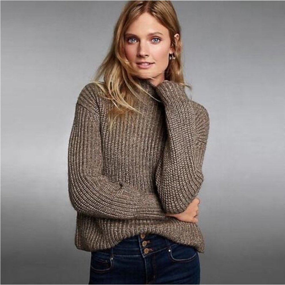ANN TAYLOR Shimmer Ribbed Mock Neck Sweater Size Small